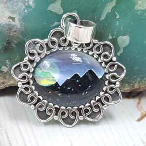 Aurora Opal Mountain Doublet 1.25" 925 Sterling Silver Pendant (RS78-68)