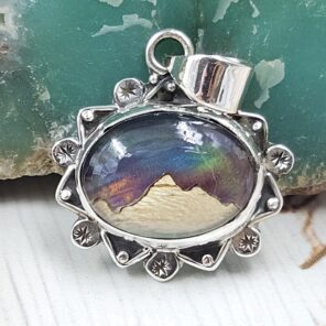 Aurora Opal Mountain Doublet 1.25" 925 Sterling Silver Pendant (RS78-34)