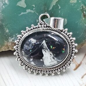 Aurora Opal Mountain Doublet 1.25" 925 Sterling Silver Pendant (RS78-15)