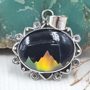 Aurora Opal Mountain Doublet 1.25" 925 Sterling Silver Pendant (RS78-82)