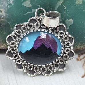 Aurora Opal Mountain Doublet 1.25" 925 Sterling Silver Pendant (RS78-57)
