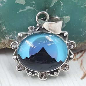 Aurora Opal Mountain Doublet 1.25" 925 Sterling Silver Pendant (RS78-45)