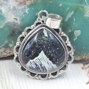 Aurora Opal Mountain Doublet 1.25" 925 Sterling Silver Pendant (RS78-71)