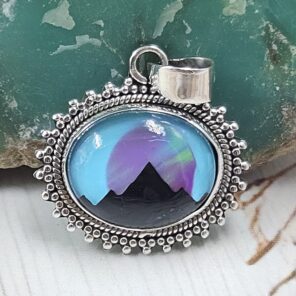 Aurora Opal Mountain Doublet 1.25" 925 Sterling Silver Pendant (RS78-37)