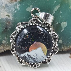 Aurora Opal Mountain Doublet 1.25" 925 Sterling Silver Pendant (RS78-28)