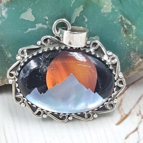 Aurora Opal Mountain Doublet 1.25" 925 Sterling Silver Pendant (RS78-22)