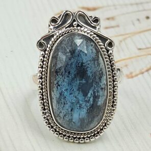 Teal Kyanite Size US 9 925 Sterling Silver Ring (RS49-35)