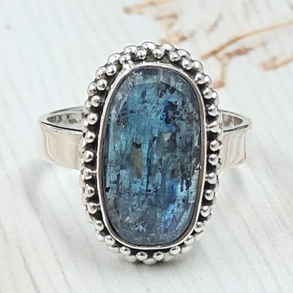 Teal Kyanite Size US 9 925 Sterling Silver Ring (RS49-44)
