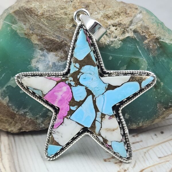 Cotton Candy Turquoise 2.25" 925 Sterling Silver XL Pendant (RS69-16)