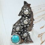 Kingman Turquoise 925 Sterling Silver Howling Wolf  Ring (RS105-827)