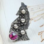 Pink Dahlia Turquoise 925 Sterling Silver Howling Wolf  Ring (RS105-828)