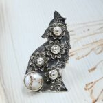 Wild Horse jasper 925 Sterling Silver Howling Wolf  Ring (RS105-829)