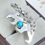 Kingman Turquoise 925 Sterling Silver Bear Ring (RS105-849)