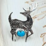 Kingman Turquoise 925 Sterling Silver Deer Ring (RS105-890)