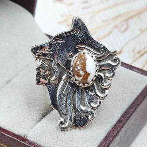 Wild Horse Jasper 925 Sterling Silver Wolf Ring (RS105-887)