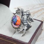 Pink Dahlia Turquoise 925 Sterling Silver Rabbit Ring (RS105-848)