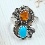 Amber & Kingman Turquoise 925 Sterling Silver Ring (REXT90-115)