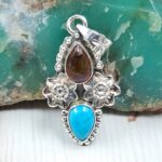 Amber & Kingman Turquoise 925 Sterling Silver Pendant (REXT90-125)