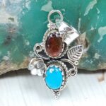 Amber & Kingman Turquoise 925 Sterling Silver Pendant (REXT90-124)