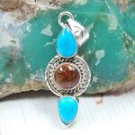Amber & Kingman Turquoise 925 Sterling Silver Pendant (REXT90-120)