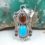 Amber & Kingman Turquoise 925 Sterling Silver Pendant (REXT90-123)