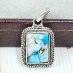 Ice Blue Dahlia Turquoise 0.75" 925 Sterling Silver Pendant (RS74-8)