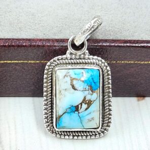 Ice Blue Dahlia Turquoise 0.75" 925 Sterling Silver Pendant (RS74-8)