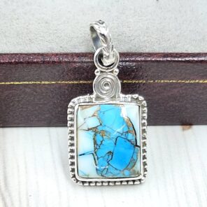 Ice Blue Dahlia Turquoise 0.75" 925 Sterling Silver Pendant (RS74-9)