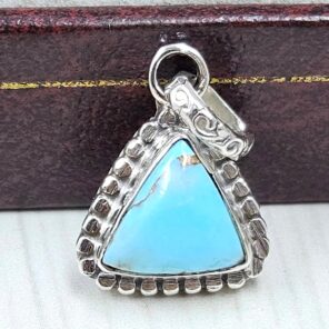 Ice Blue Dahlia Turquoise 0.5" 925 Sterling Silver Pendant (RS74-10)