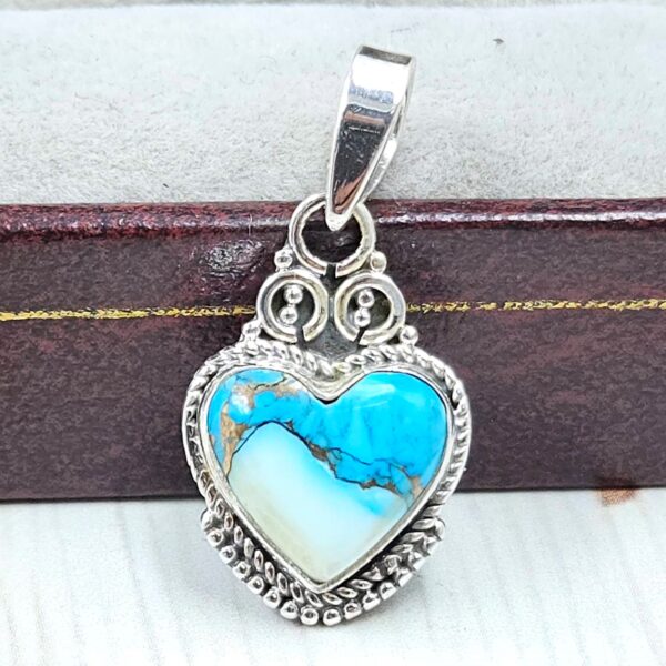 Ice Blue Dahlia Turquoise 0.75" 925 Sterling Silver Pendant (RS74-11)