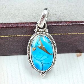 Ice Blue Dahlia Turquoise 0.75" 925 Sterling Silver Pendant (RS74-12)