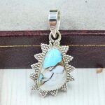 Ice Blue Dahlia Turquoise 0.75" 925 Sterling Silver Pendant (RS74-14)