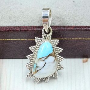 Ice Blue Dahlia Turquoise 0.75" 925 Sterling Silver Pendant (RS74-14)