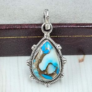 Ice Blue Dahlia Turquoise 1" 925 Sterling Silver Pendant (RS74-15)