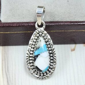 Mohave x White Buffalo Turquoise 1" 925 Sterling Silver Pendant (RS74-17)