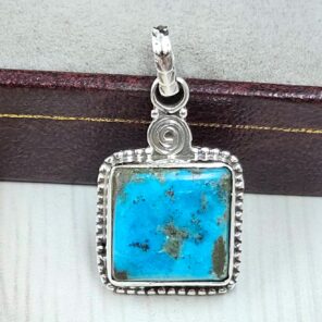 Ice Blue Dahlia Turquoise 1" 925 Sterling Silver Pendant (RS74-65)