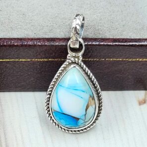 Ice Blue Dahlia Turquoise 0.75" 925 Sterling Silver Pendant (RS74-66)