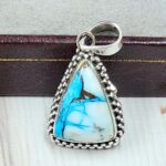Ice Blue Dahlia Turquoise 1" 925 Sterling Silver Pendant (RS74-67)