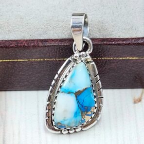 Ice Blue Dahlia Turquoise 1" 925 Sterling Silver Pendant (RS74-19)