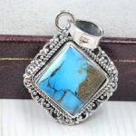 Ice Blue Dahlia Turquoise 1" 925 Sterling Silver Pendant (RS74-20)