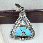 Ice Blue Dahlia Turquoise 1" 925 Sterling Silver Pendant (RS74-22)