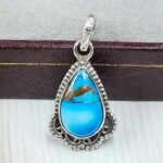 Ice Blue Dahlia Turquoise 0.75" 925 Sterling Silver Pendant (RS74-69)