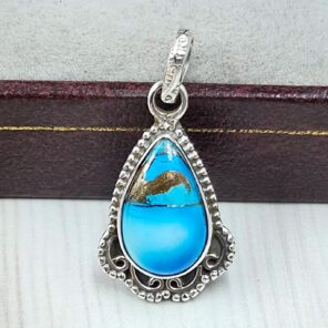 Ice Blue Dahlia Turquoise 0.75" 925 Sterling Silver Pendant (RS74-69)