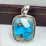 Ice Blue Dahlia Turquoise 0.75" 925 Sterling Silver Pendant (RS74-23)