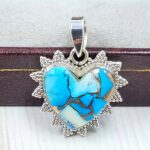 Ice Blue Dahlia Turquoise 0.75" 925 Sterling Silver Pendant (RS74-24)