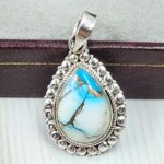 Ice Blue Dahlia Turquoise 1" 925 Sterling Silver Pendant (RS74-25)