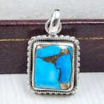 Ice Blue Dahlia Turquoise 0.75" 925 Sterling Silver Pendant (RS74-29)