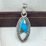 Ice Blue Dahlia Turquoise 1" 925 Sterling Silver Pendant (RS74-30)