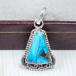 Ice Blue Dahlia Turquoise 0.75" 925 Sterling Silver Pendant (RS74-32)