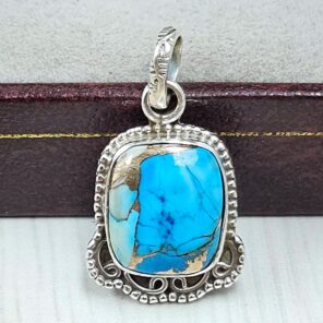 Ice Blue Dahlia Turquoise 0.75" 925 Sterling Silver Pendant (RS74-40)